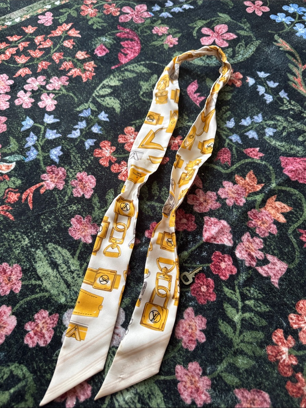 Louis Vuitton Yellow and White Monogram Twilly Scarf